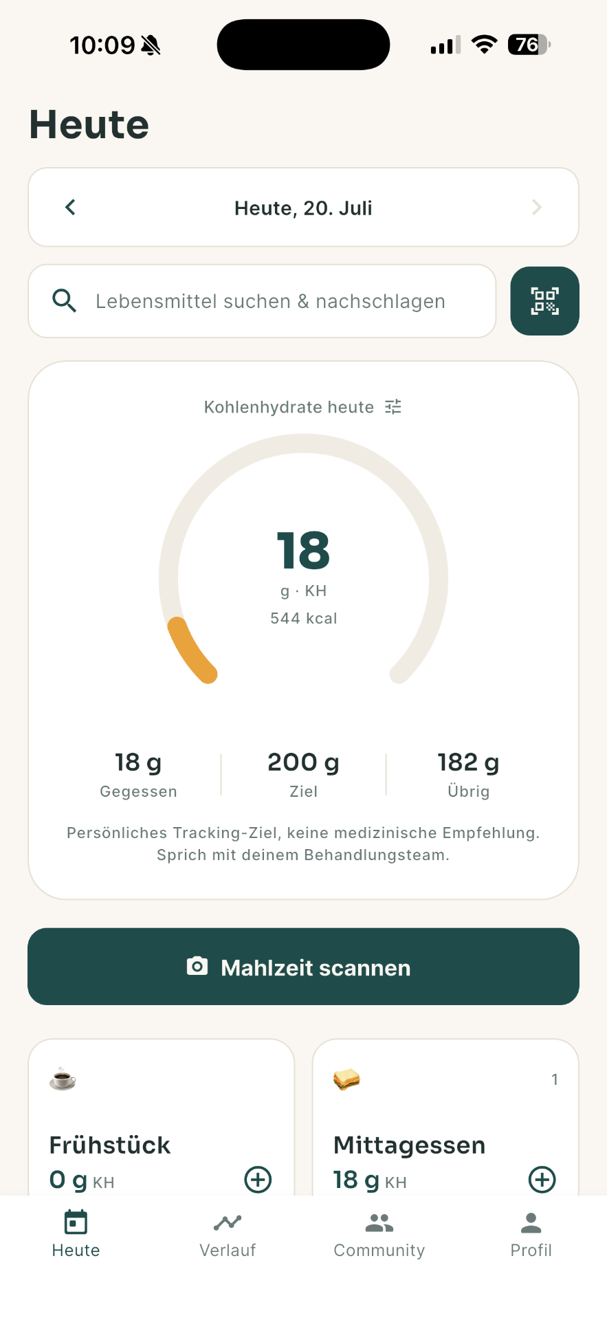 Tagesübersicht in Glucido